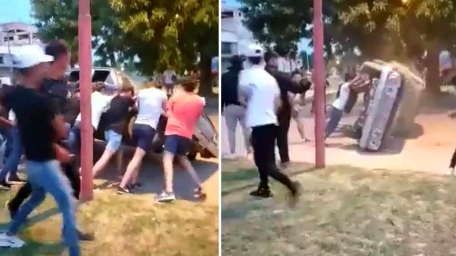 Vandalismo en brandsen: un grupo de 15 jóvenes dio vuelta y destrozó un auto estacionado