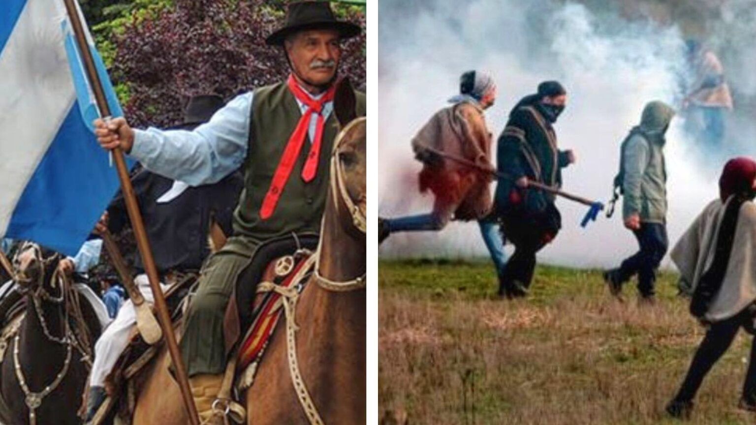 El bolsón: gauchos a caballo se enfrentaron con una agrupación mapuche al grito de "viva la patria"