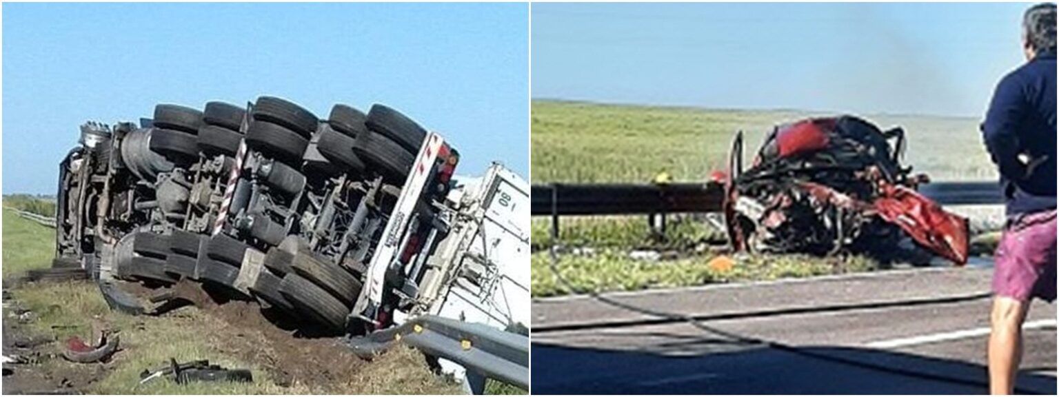 Ruta 5: tres menores y un mayor murieron tras tremendo choque entre un auto y un camión
