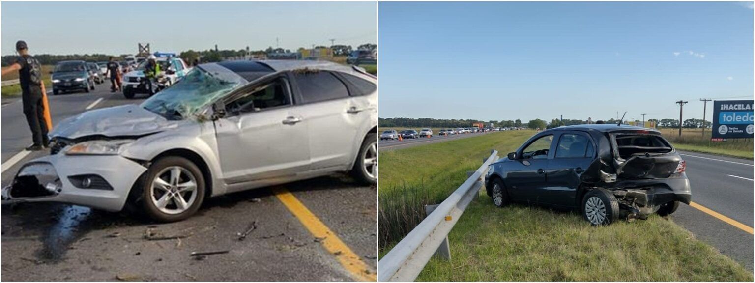 Ruta 2: se cruzó de carril y chocó contra otro auto que circulaba en sentido contrario