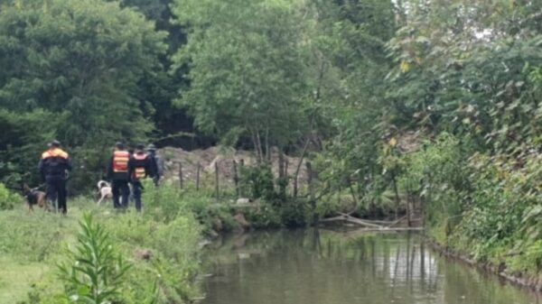 La policía rastrillando el canal donde divisaron a la mujer flotando