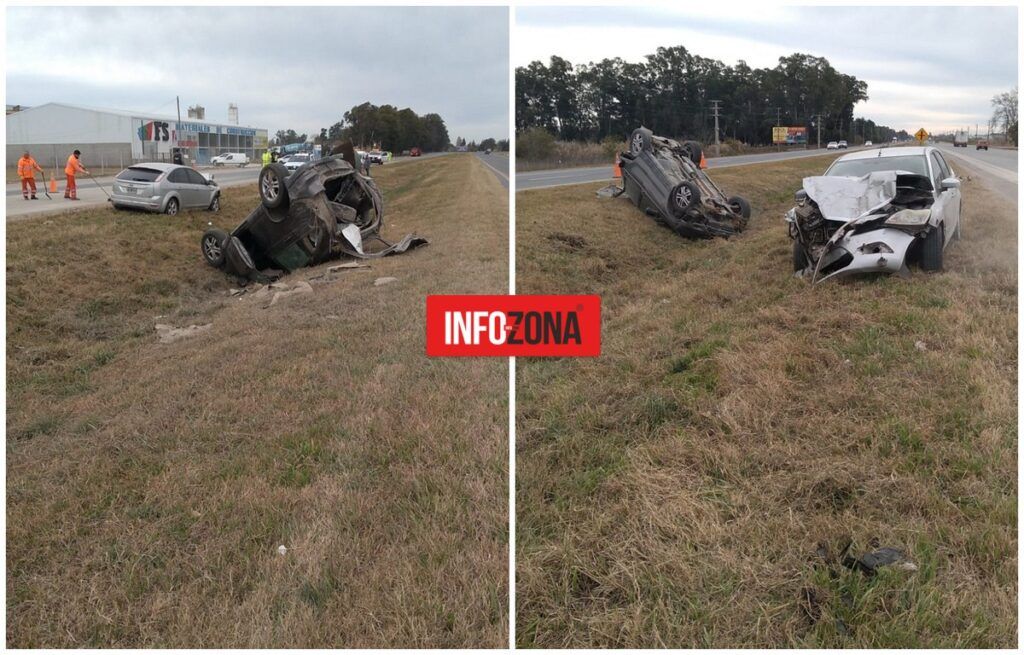 Impactante accidente en Ruta 2: Choque y vuelco de 2 autos. Hay heridos