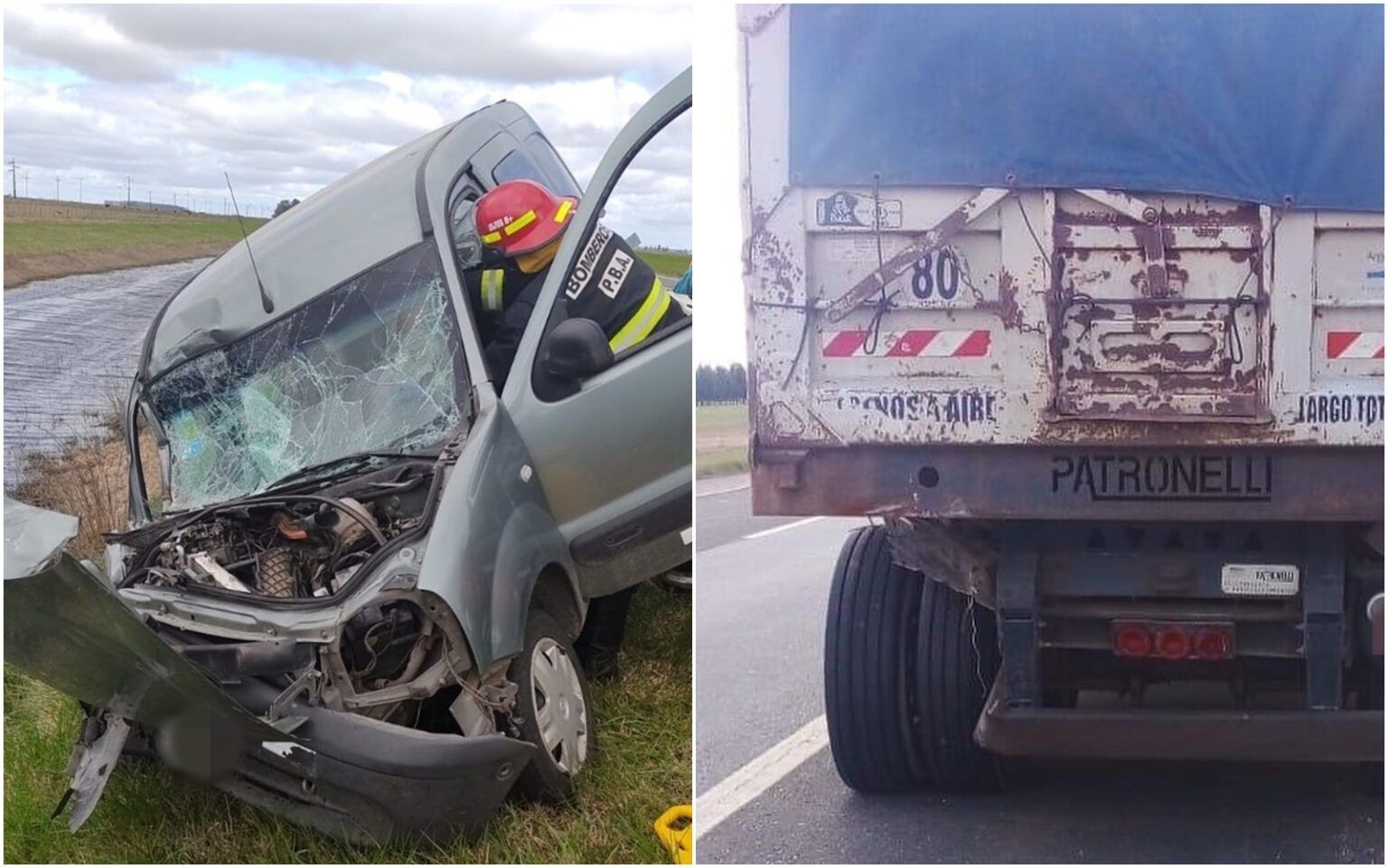 Fuerte accidente en ruta 2: chocaron un utilitario y un camión cerca de dolores