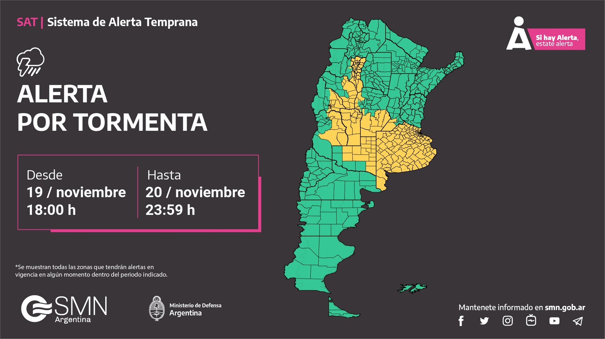 Emiten alerta por tormentas fuertes para toda la provincia de Buenos Aires