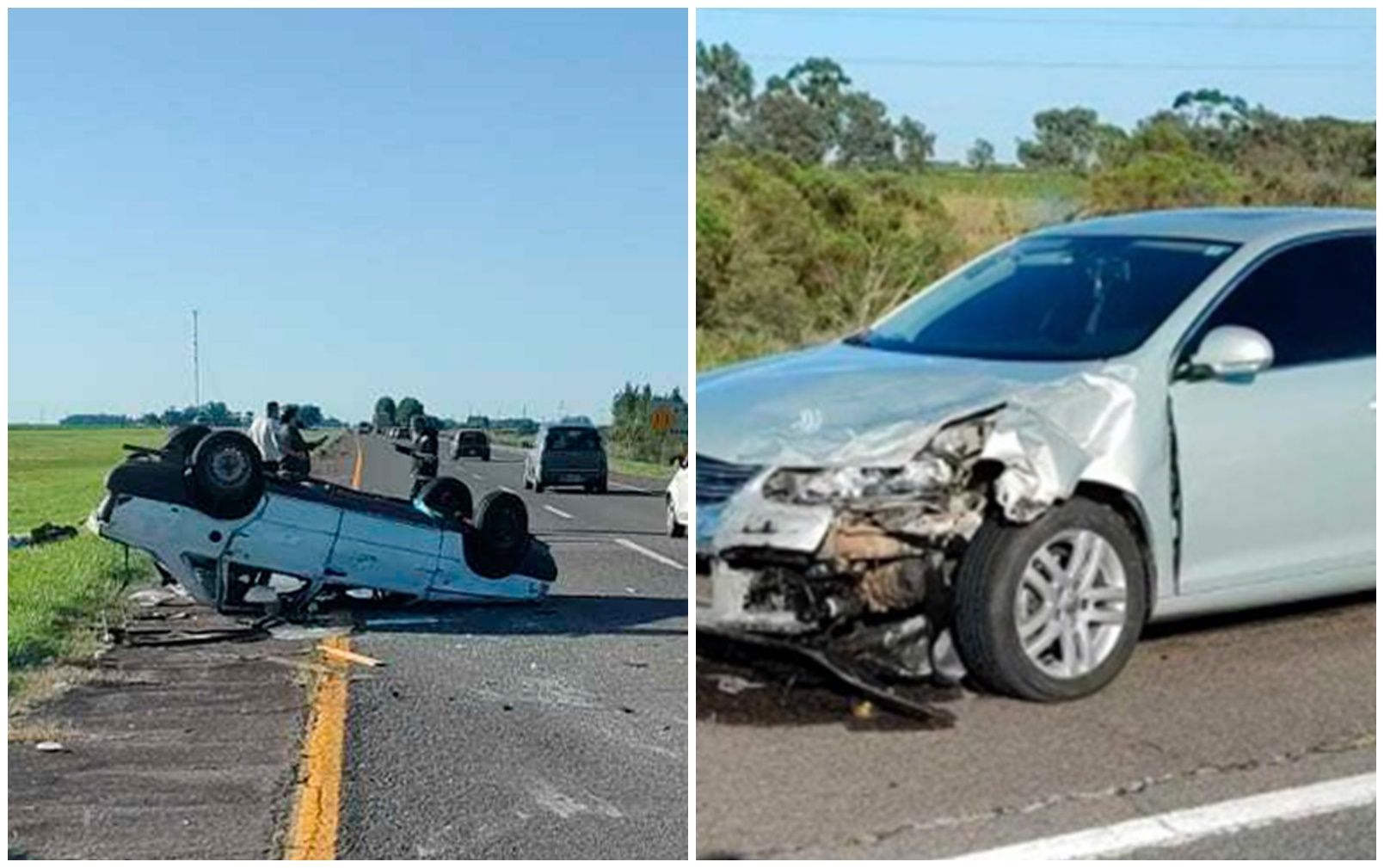 Fuerte accidente en ruta 2: choque y vuelco en el inicio del finde xxl
