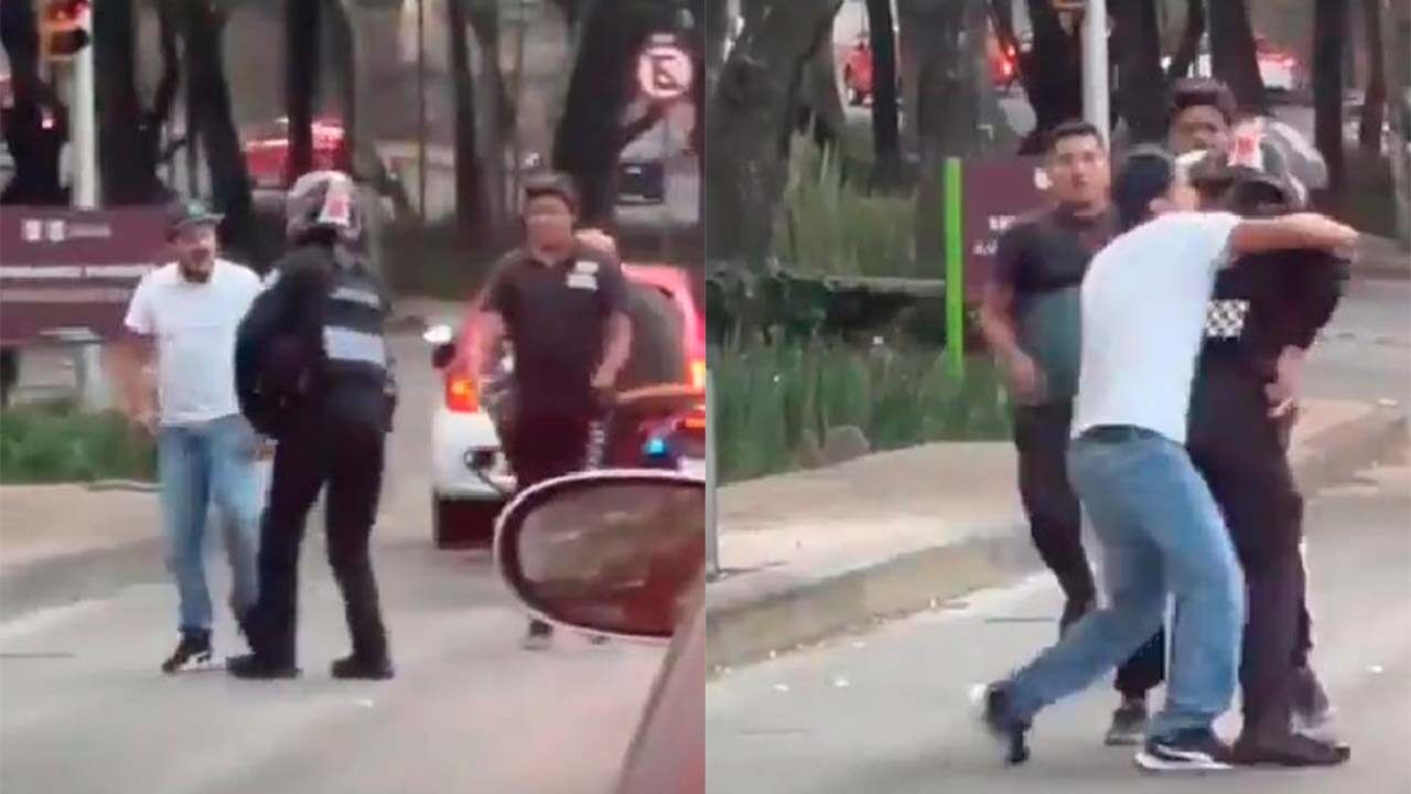 Atacan y golpean a policía en la calle para robarle el arma