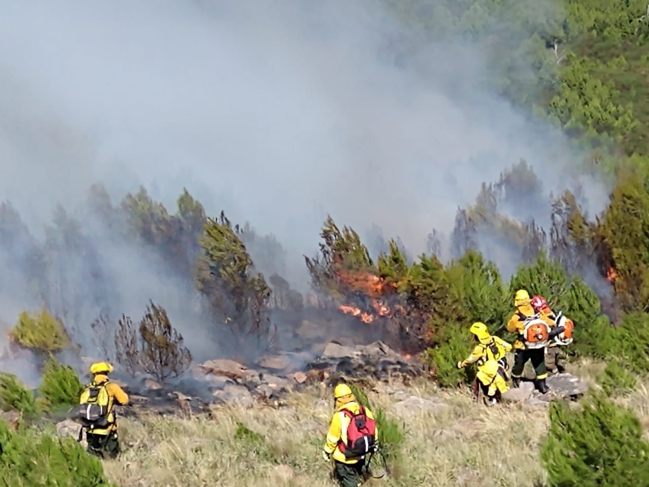 No pueden controlar un tremendo incendio en sierra de la ventana y cortan la ruta 76