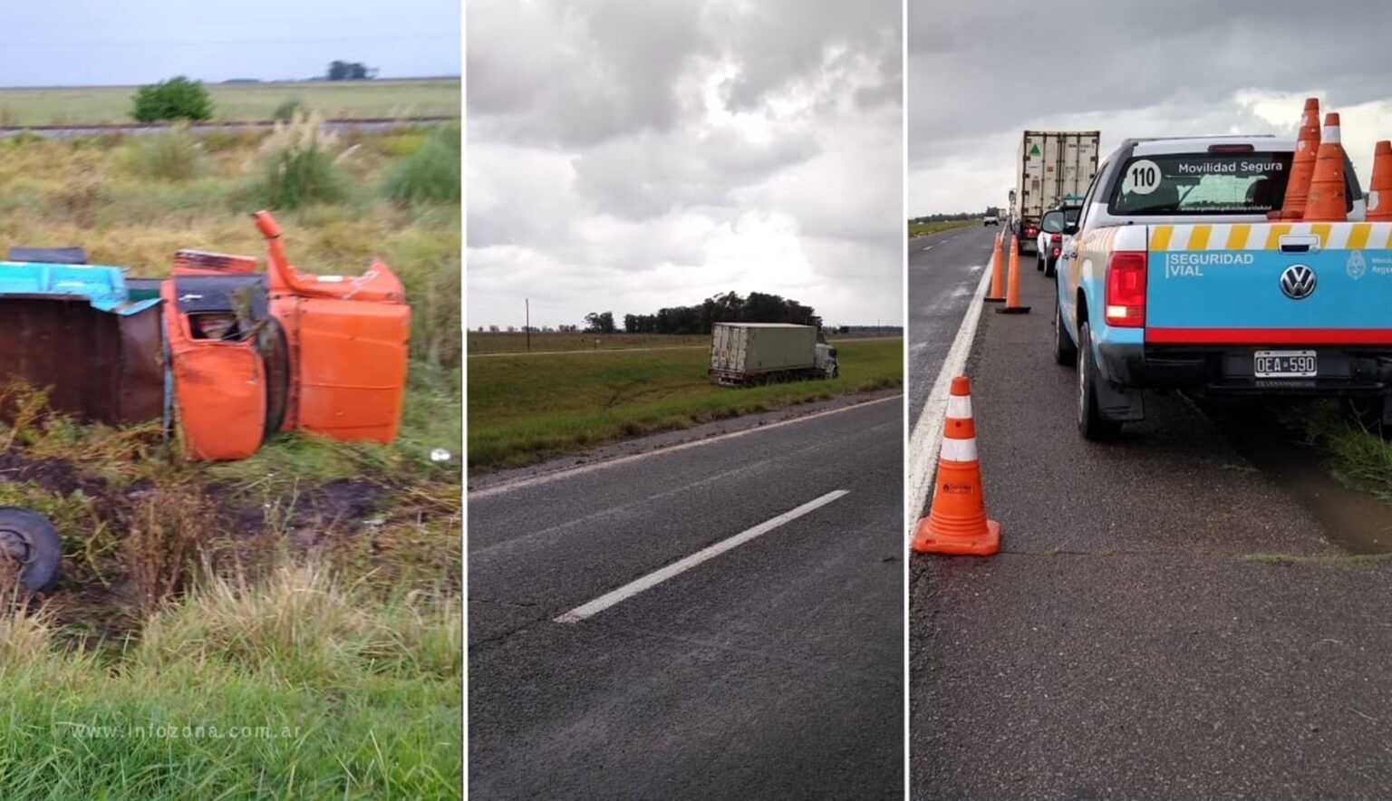 Accidente en ruta 2: chocaron dos camiones y uno terminó volcado