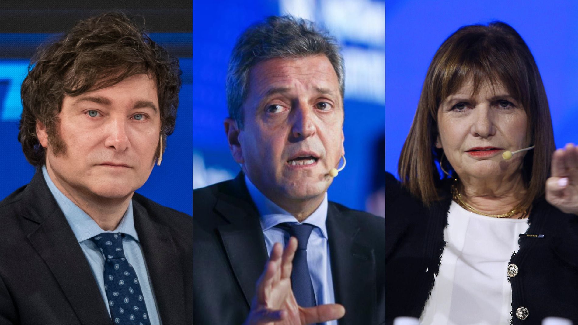 Javier Milei, Sergio Massa y Patricia Bullrich