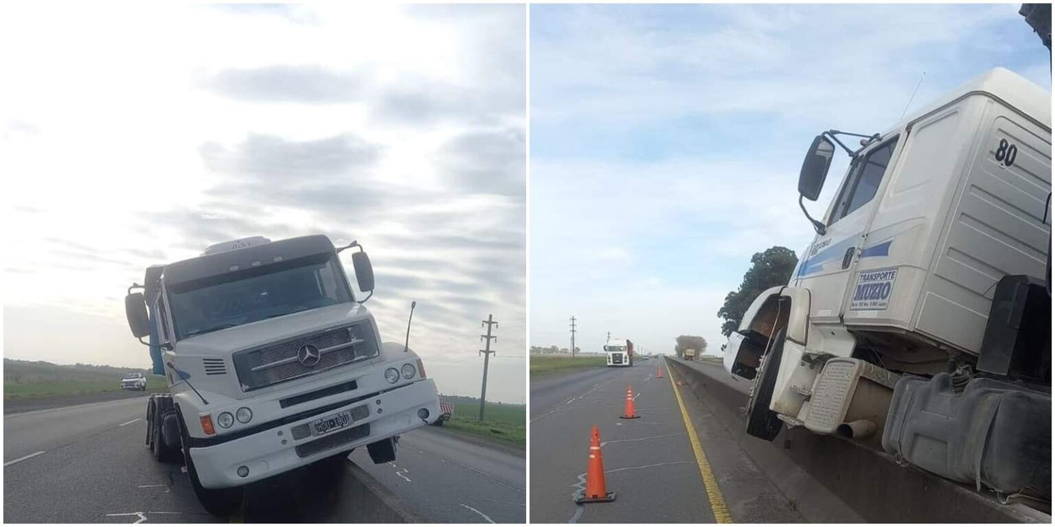 Perdió el control de su camión y subió al muro divisorio de la ruta 226