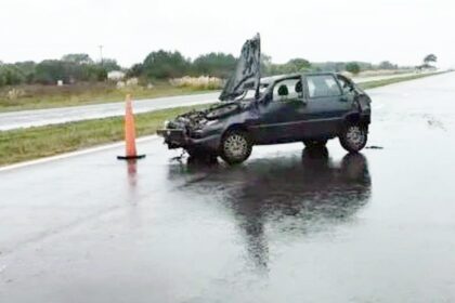 Accidente en ruta 11: perdió el control en medio de la lluvia y se cruzó de carril