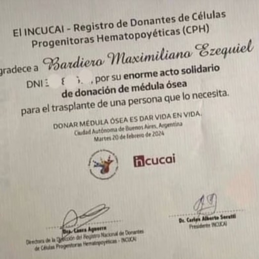 Un acto de generosidad sin fronteras: joven de castelli dona médula ósea a paciente de francia 2 Un acto de generosidad sin fronteras: joven de castelli dona médula ósea a paciente de francia