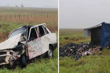 Tremendo choque entre auto y camión en ruta 60