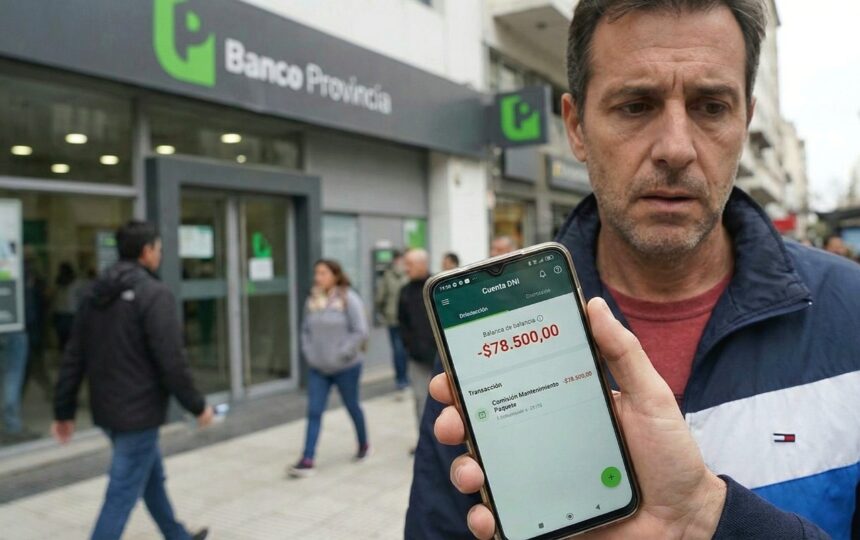Cliente de banco provincia revisando un débito inesperado en su cuenta