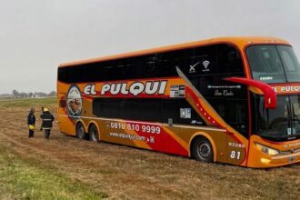 Susto en la ruta 2: un micro de doble piso despistó y terminó en el cantero central