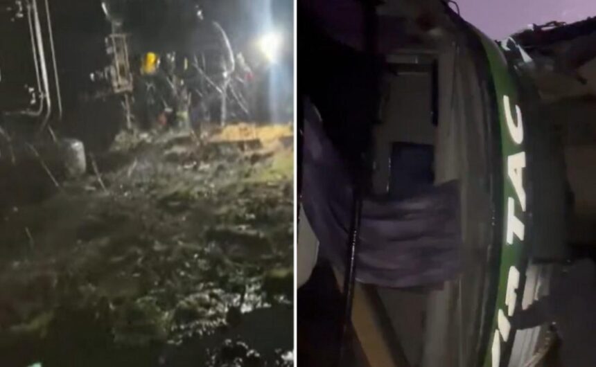 Grave accidente en ruta 7: un micro cayó de un puente por las fuertes ráfagas de viento