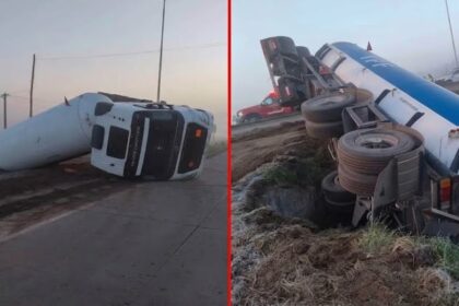 Ruta 205 totalmente cortada por el vuelco de un camión con gas licuado en roque pérez