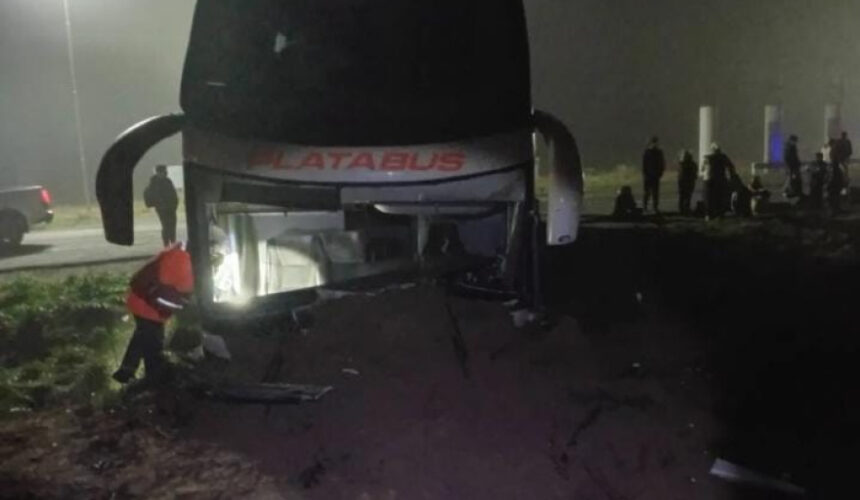 Un micro de la empresa "platabus" despistó en medio de la niebla y el chofer quedó atrapado