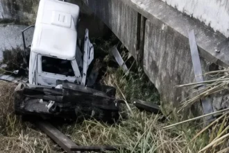 Volcó un camión en la ruta 88 y terminó dentro de un arroyo