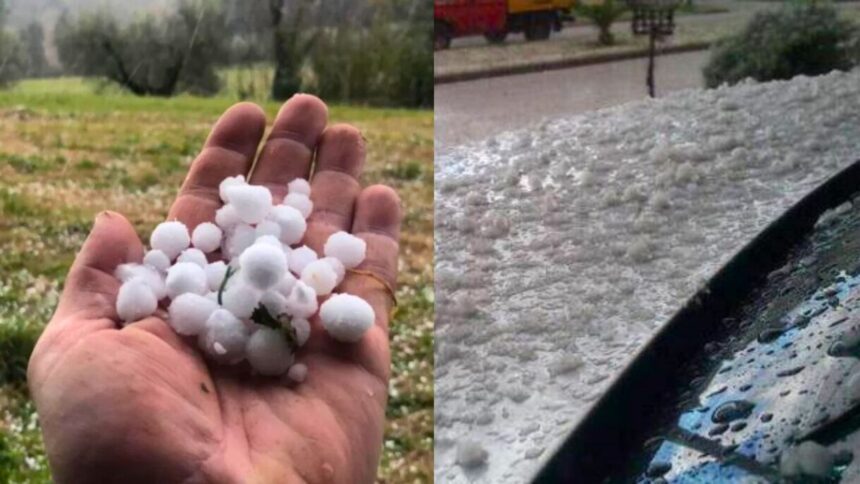 Graupel o nieve granulada acumulada durante un episodio de frío