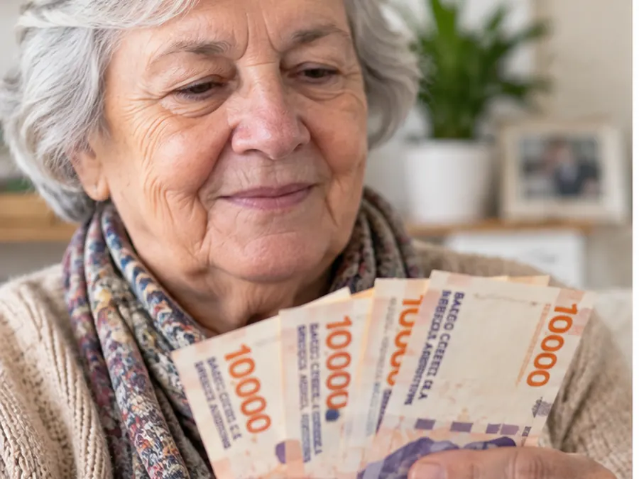 Adulta mayor contando billetes durante el mes de pagos de anses