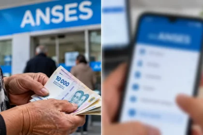 Persona contando pesos frente a una oficina de anses durante el calendario de pagos de septiembre