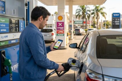 Automóvil cargando combustible en una estación de servicio
