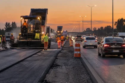 Trabajos viales y tránsito en una autopista de la provincia de buenos aires