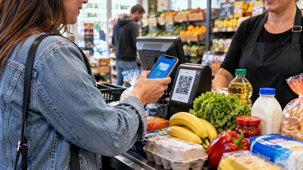 Compra de alimentos en supermercado con pago desde el celular