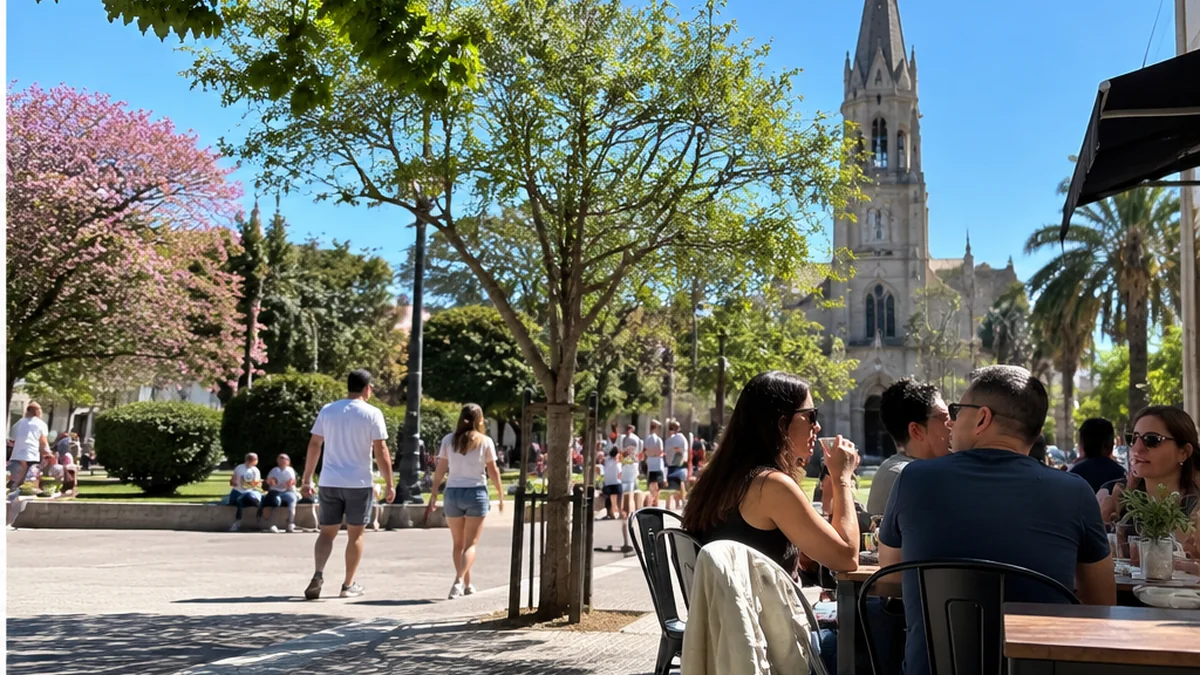 Personas disfrutando una tarde soleada en una plaza de la provincia de buenos aires