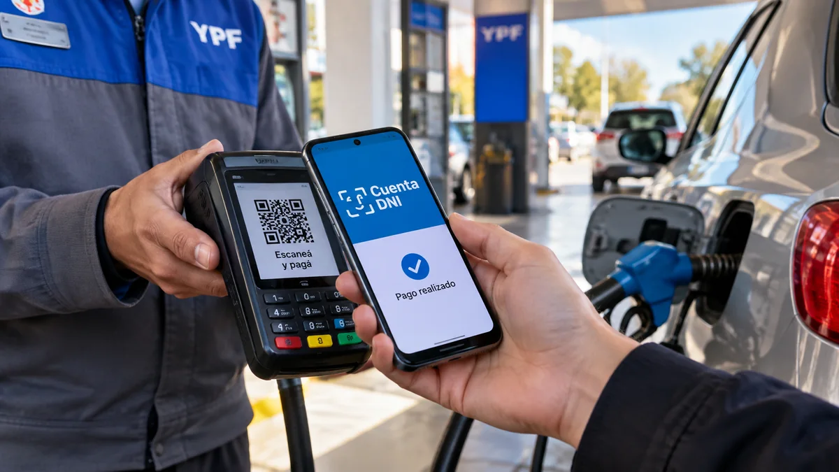 Nafta más barata: este viernes hay 25% en shell y siguen los reintegros de hasta 20% en ypf 2 Cliente pagando combustible desde el celular junto a un surtidor en una estación de servicio