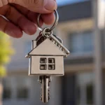 Llaves de una casa frente a una vivienda nueva