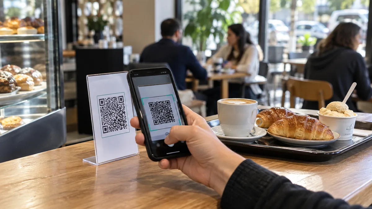 Cuenta dni: el beneficio de septiembre que funciona todos los días y devuelve hasta $15. 000 2 Cliente escaneando un código qr con el celular en una cafetería