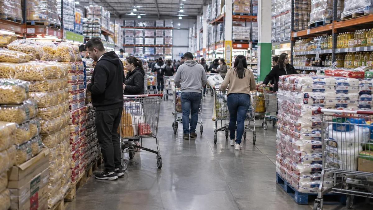 Personas comprando con changuitos en un supermercado mayorista