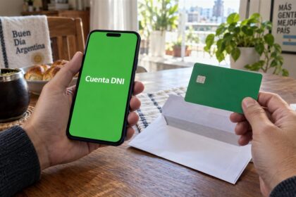 Celular con cuenta dni junto a una tarjeta y un sobre