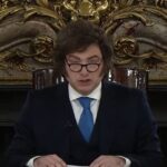 Javier milei durante un mensaje oficial del gobierno nacional