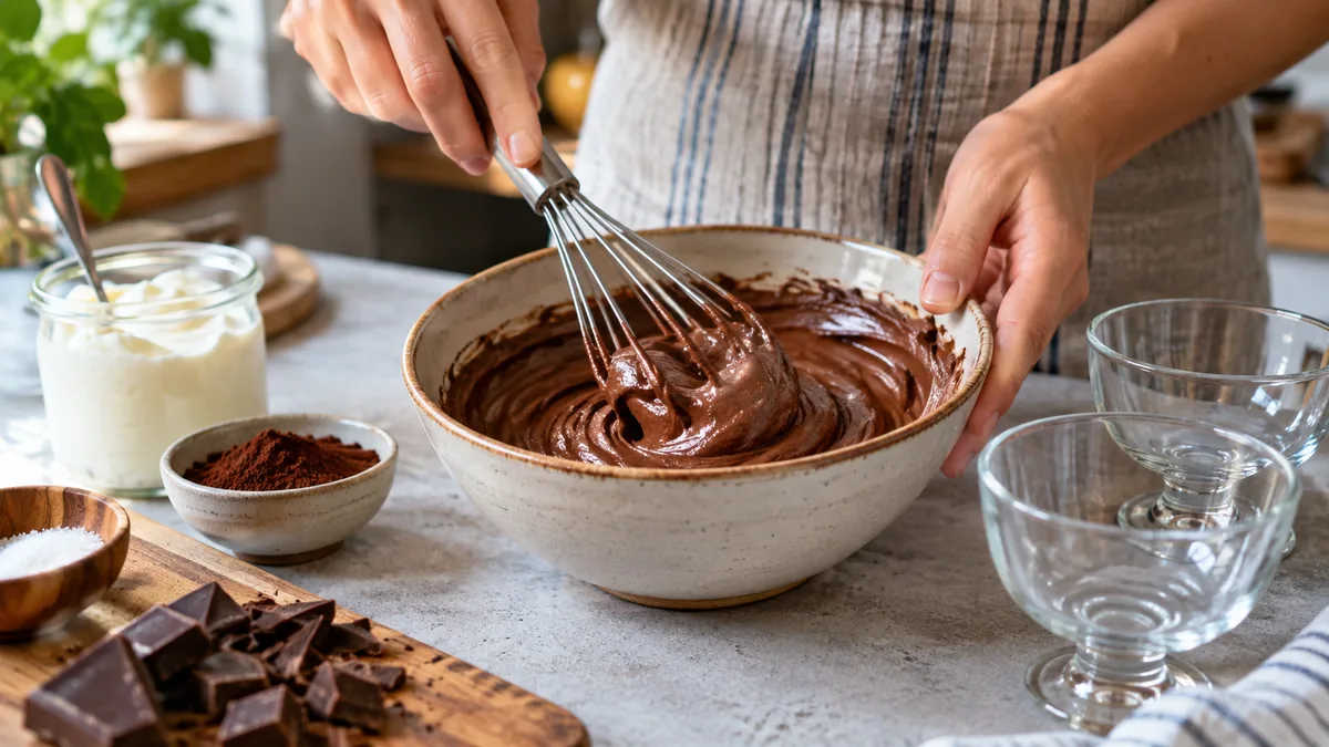Con 3 ingredientes y sin azúcar: la mousse de chocolate cremosa que no necesita harina ni horno 2 Mezcla cremosa de chocolate y yogur para mousse sin azúcar
