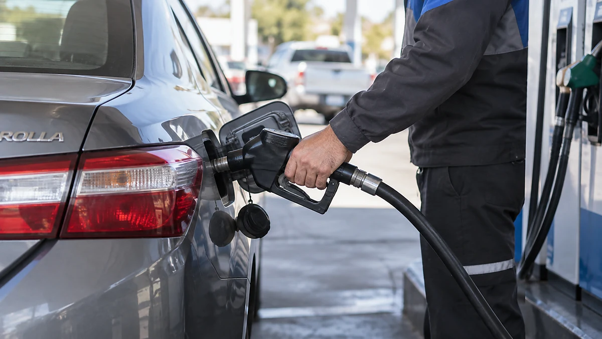 Auto habitual en argentina cargando combustible en una estación de servicio