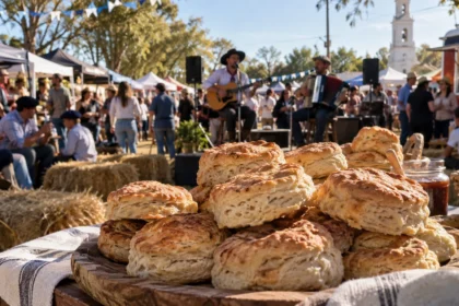 Festival rústico con panes y música en una fiesta popular