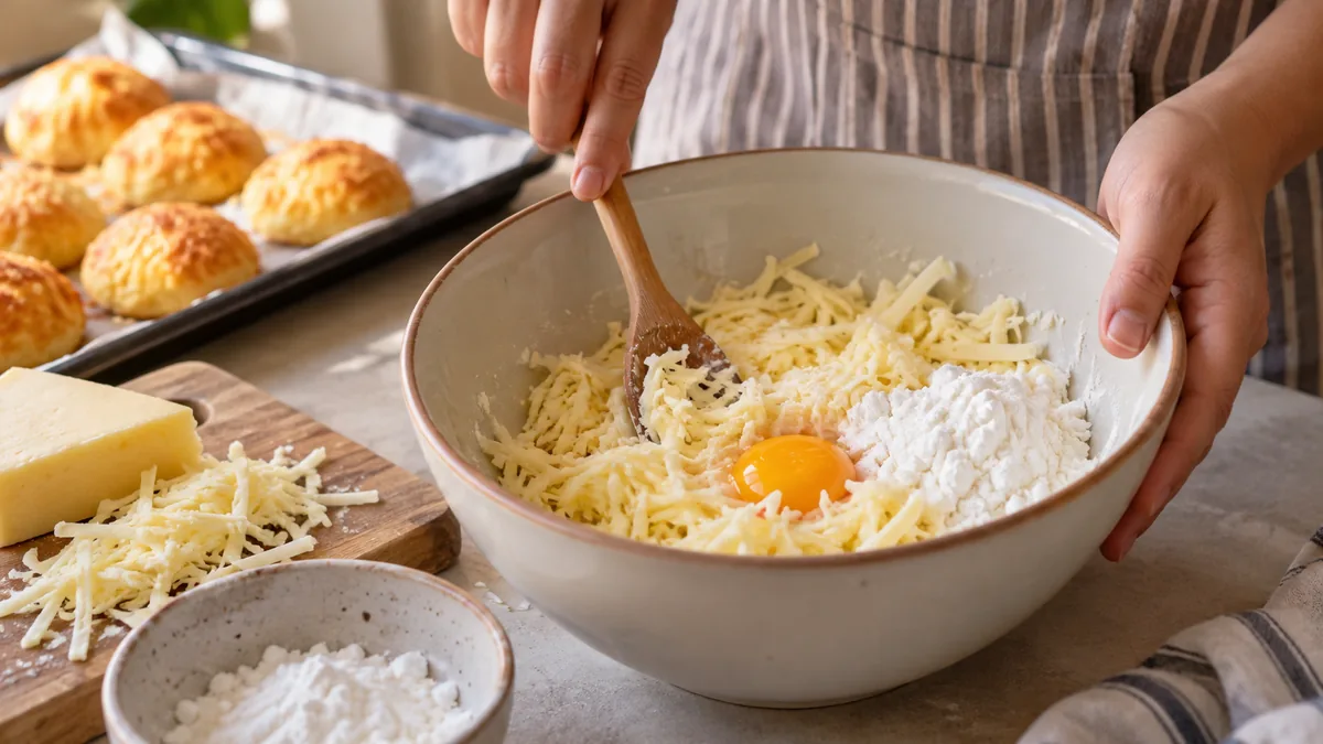 Sin harina: el pan de queso esponjoso que se hace en pocos minutos y lleva apenas 3 ingredientes 2 Preparación de pancitos de queso con huevo y fécula de mandioca