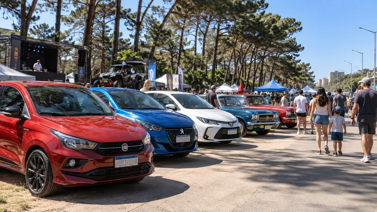Una ciudad de la costa tendrá autos clásicos, drift y actividades gratis este sábado 2 Familias recorriendo una muestra de autos en un espacio arbolado de la costa bonaerense