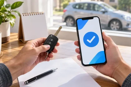Pago digital del impuesto automotor junto a la llave de un auto