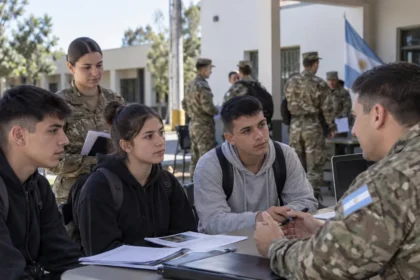 Jóvenes recibiendo información para incorporarse como soldados voluntarios en argentina