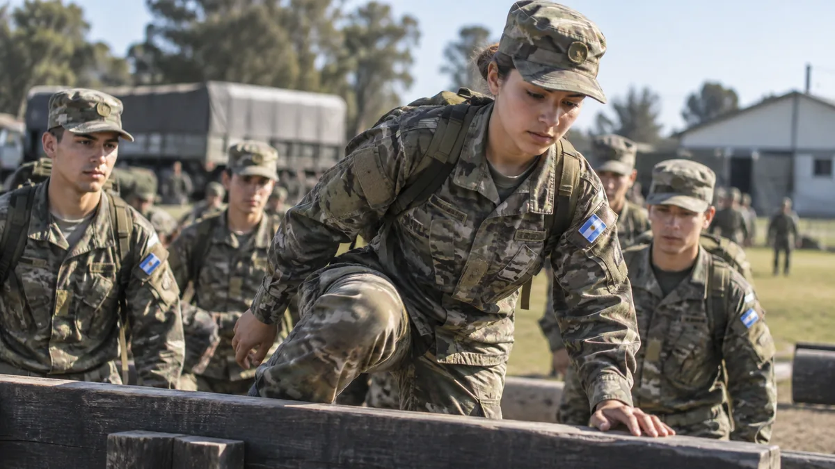 Jóvenes soldados argentinos durante una jornada de entrenamiento militar