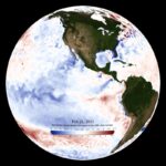 Mapa de anomalías de temperatura de la superficie del océano pacífico monitoreadas por noaa