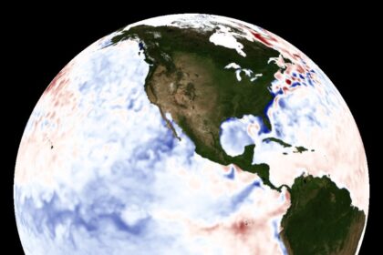 Mapa de anomalías de temperatura de la superficie del océano pacífico monitoreadas por noaa