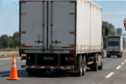 Control y camiones en una ruta bonaerense durante un operativo vial