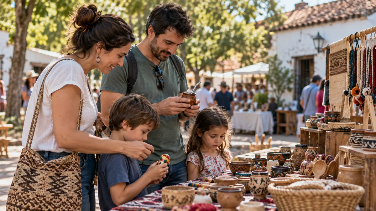 Imagen ilustrativa creada con ia: paseo familiar por una feria de artesanías bonaerense