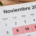 Calendario de noviembre 2026 que señala los días 9, 10 y 11