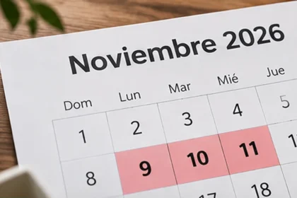 Calendario de noviembre 2026 que señala los días 9, 10 y 11